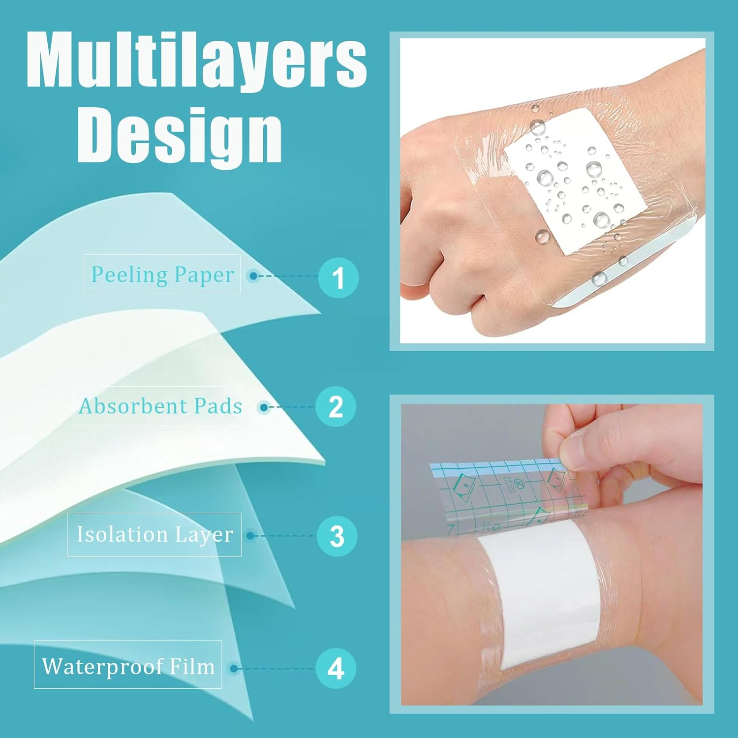 Waterproof Wound Dressings,Sterile Dressing Pad Adhesive Bandage Patches,Individually Wrapped,10Cmx10Cm,20Pcs image number 2