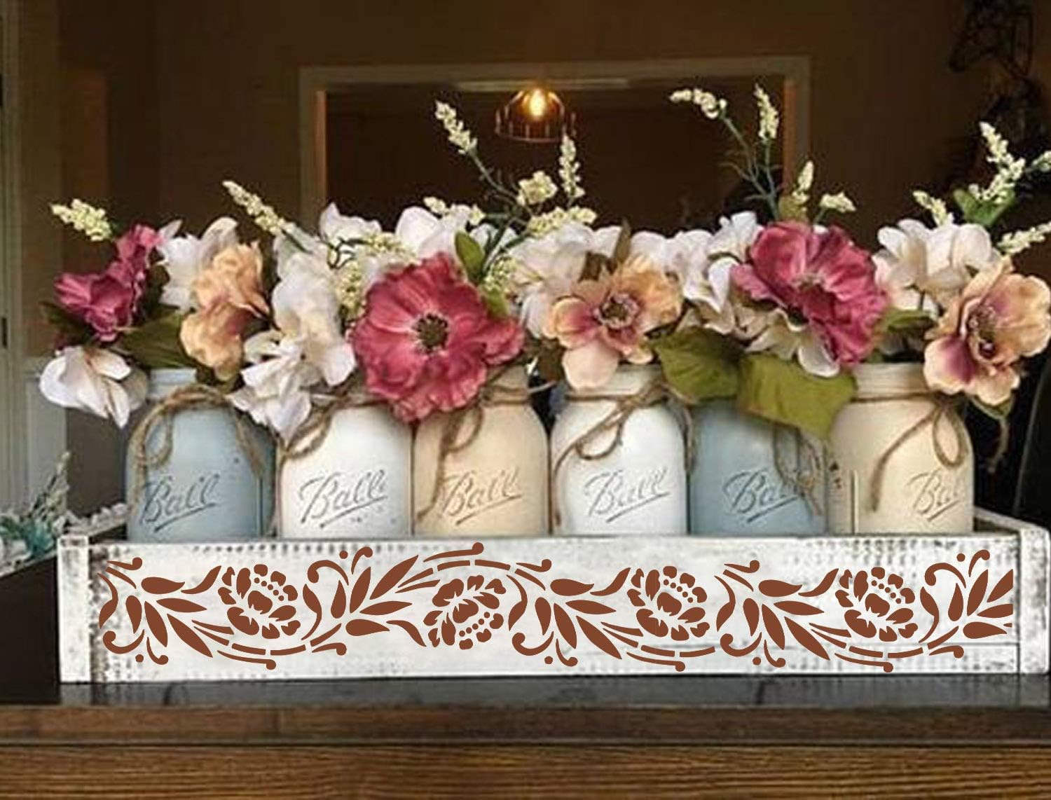 Craftreat Floral Border Stencils for Painting on Canvas, Wallart, Home Decor and Scrapbook - Rangoli Stencil - 3"X12" Aesthetic Room Decor Stencils - Reusable Wall Decor Stencil Arts & Crafts Supplies image number 4