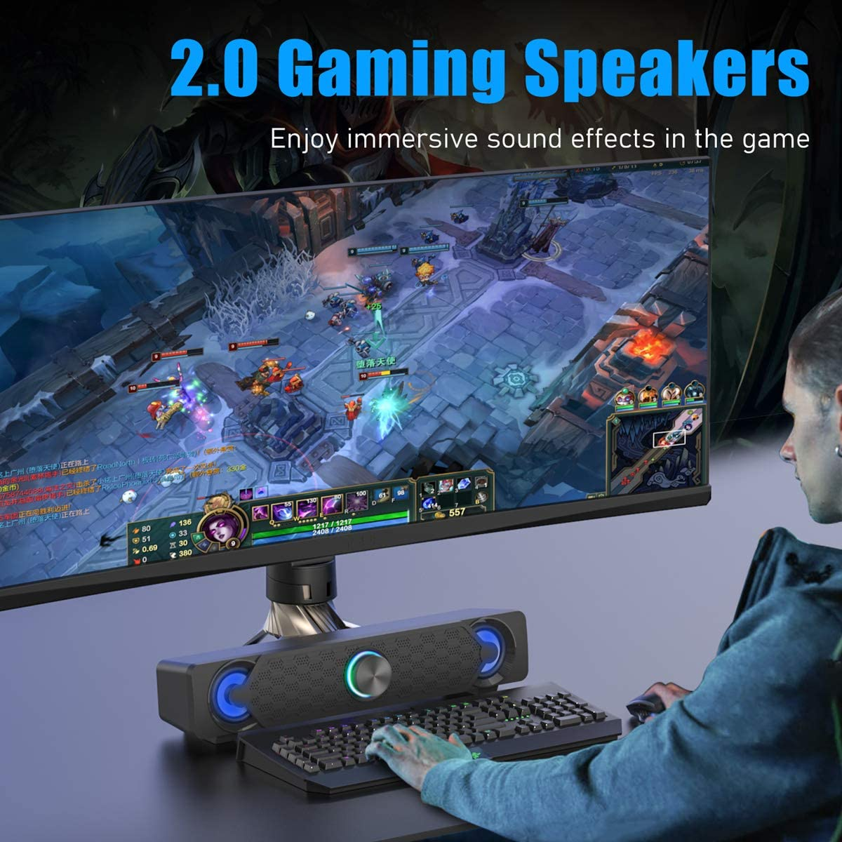 Computer Speakers,Smalodi PC Speaker Mini Led Soundbar Cool Design Perfect for Gaming Laptop Desktop Notebook image number 5