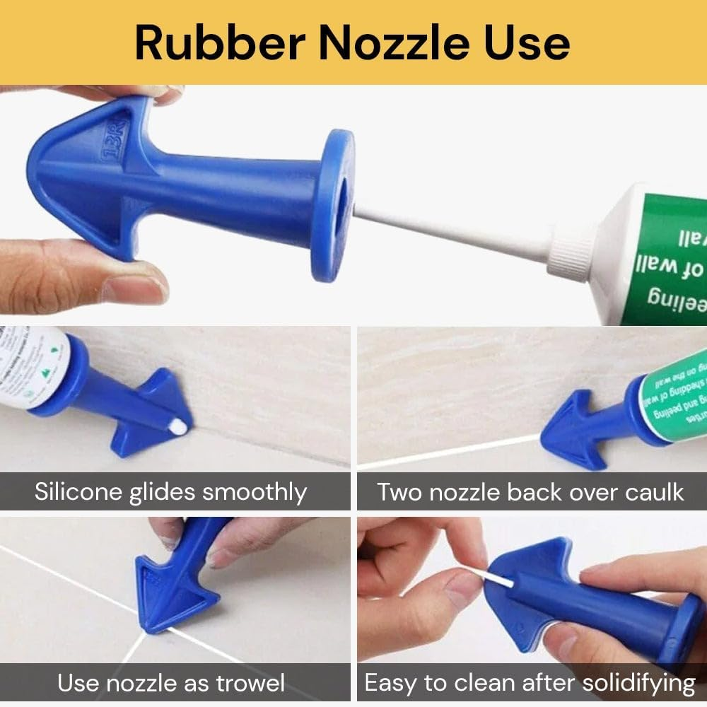 EZONEDEAL 5Pcs Caulking Tools Kit Applicator Piston Trowel Nozzle Plus, Silicone Rubber Sealant Wiper Finish Grout Plastic Scrapers Set for Kitchen, Bathroom, Window Tile or Brick Sink Joints image number 2