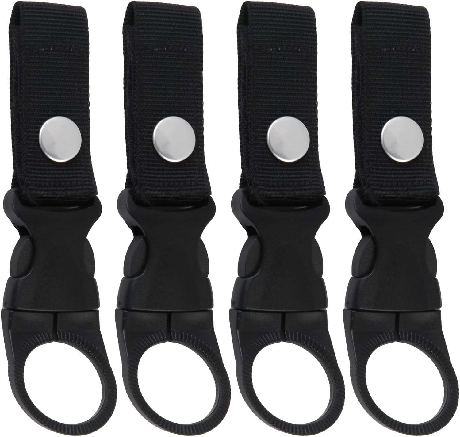4 Pcs Water Bottle Clips - Secure Nylon Belt & Backpack Hanger for Hiking, Camping, Cycling - Portable Bottle Ring Holder for Outdoor Travel (Black) image number 1