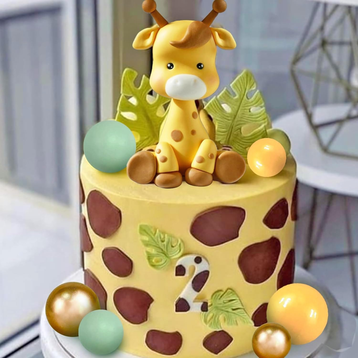 Giraffe Cake Topper,Forest Animals Cake Decorations, Birthday Cake Decoration, Safari Cake Decoration for Wild Animals Themed Birthday Party Supplies. image number 2