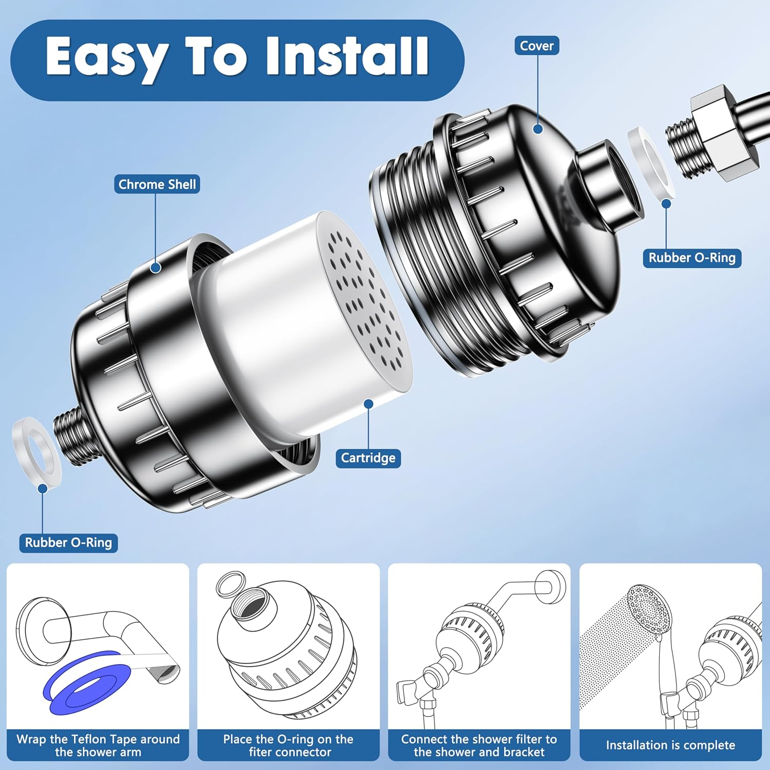 Arayuu 2 Pack Shower Filter Replacement Cartridge, 25 Stage Shower Head Filter Refill Cartridge, for Hard Water Chlorine Heavy Metal Impurity,Fit Any Similar Design Shower Water Filter image number 2