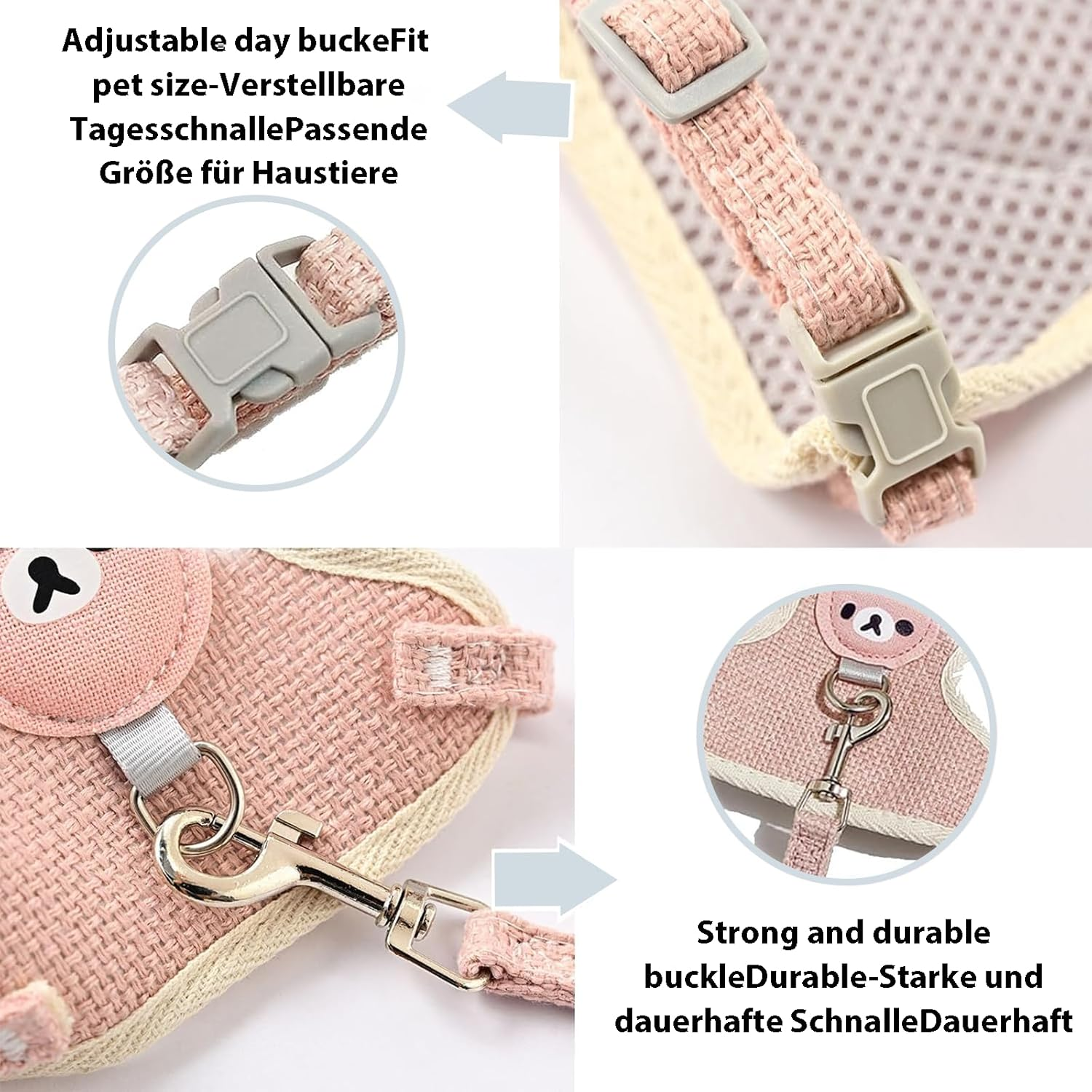 Oiieco Pack of 2 Rabbit Leads, Adjustable Soft Small Animals Harness with Lead, 120 Cm Adjustable Harness, Suitable for Small Animals 1.5 Kg - 3.0 Kg, Escape Proof image number 3