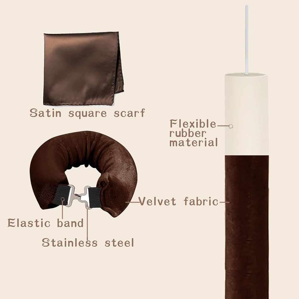 Aufondof Heatless Hair Curler Velvet, 4 Pcs Rollers for Overnight Curls to Sleep In, Overnight Blowout Rods Heatless Curls for Short Long Hair All Hair Types Styling Tools, Brown image number 2