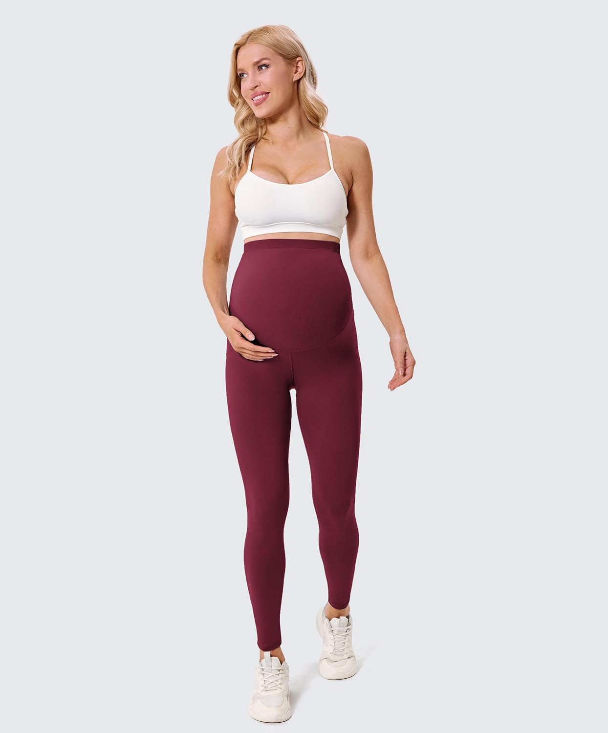 BAYDI Creamlush Women'S Pregnancy Leggings with Adjustable Abdominal Support, Soft High Waist Maternity Leggings, Opaque Maternity Trousers, Comfortable for Yoga, Leisure, Pyjamas, 1 Pack - Burgundy