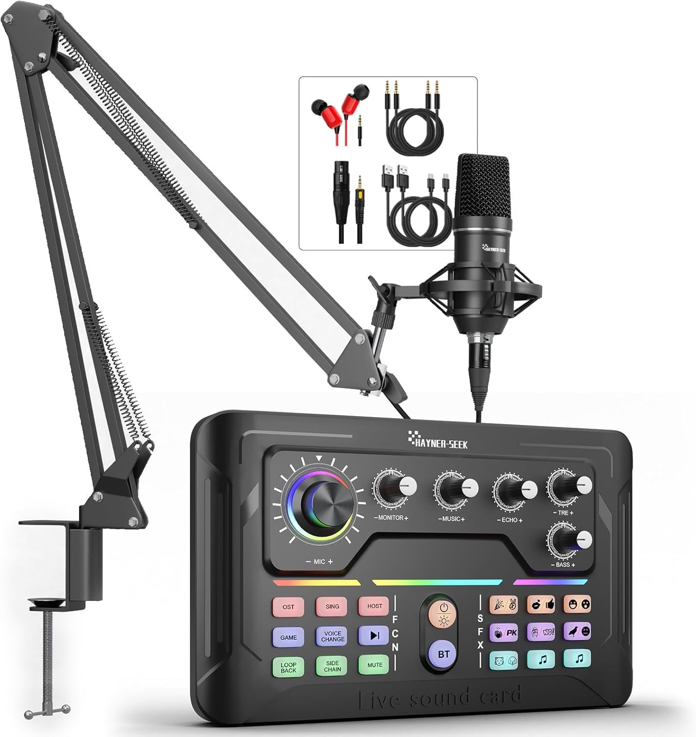 Podcast Equipment Bundle for 2, Audio Mixer with 3.5Mm Podcast Microphone, Voice Change DJ Mixer for Live Streaming Singing Gaming (P900)