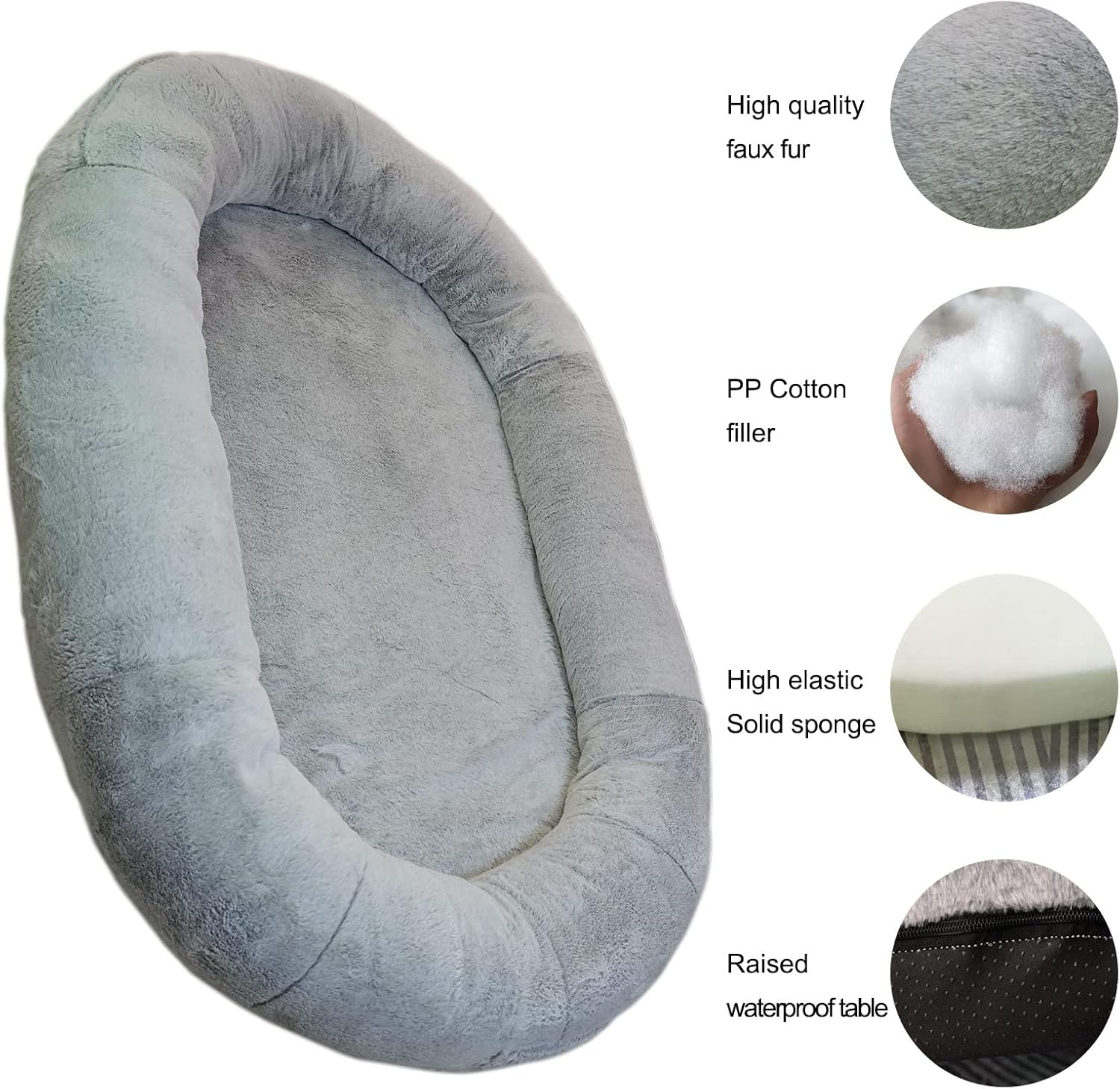 Human Dog Bed with Blanket,72 * 48 * 12Inch Large Dog Bed Human Extra Size Bean Bag Bed,Giant Dog Beds for Humans People to Sleep on (Grey)