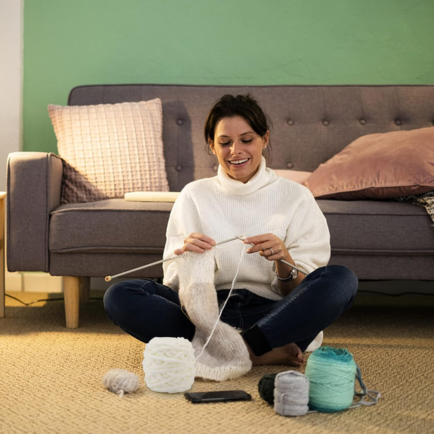 Knitting Wool Yarn 4 X 100G Multi-Colored Knitting Yarn for Crochet, Soft Chunky Yarn for Yarn Projects Making Plush Balls Handmade Bags Sweaters Shoes Hats Sweaters Blankets Scarves,White image number 6