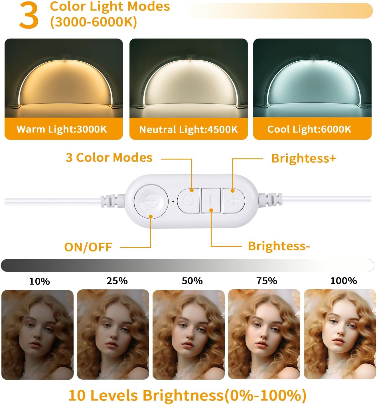 Half Moon Light for Nail Desk,29In Half Moon Lamp with Phone Holder,3000-6000K Half Moon Lamp Perfect LED Machine Light,Nail Light,Lash Light for Table (White) image number 1