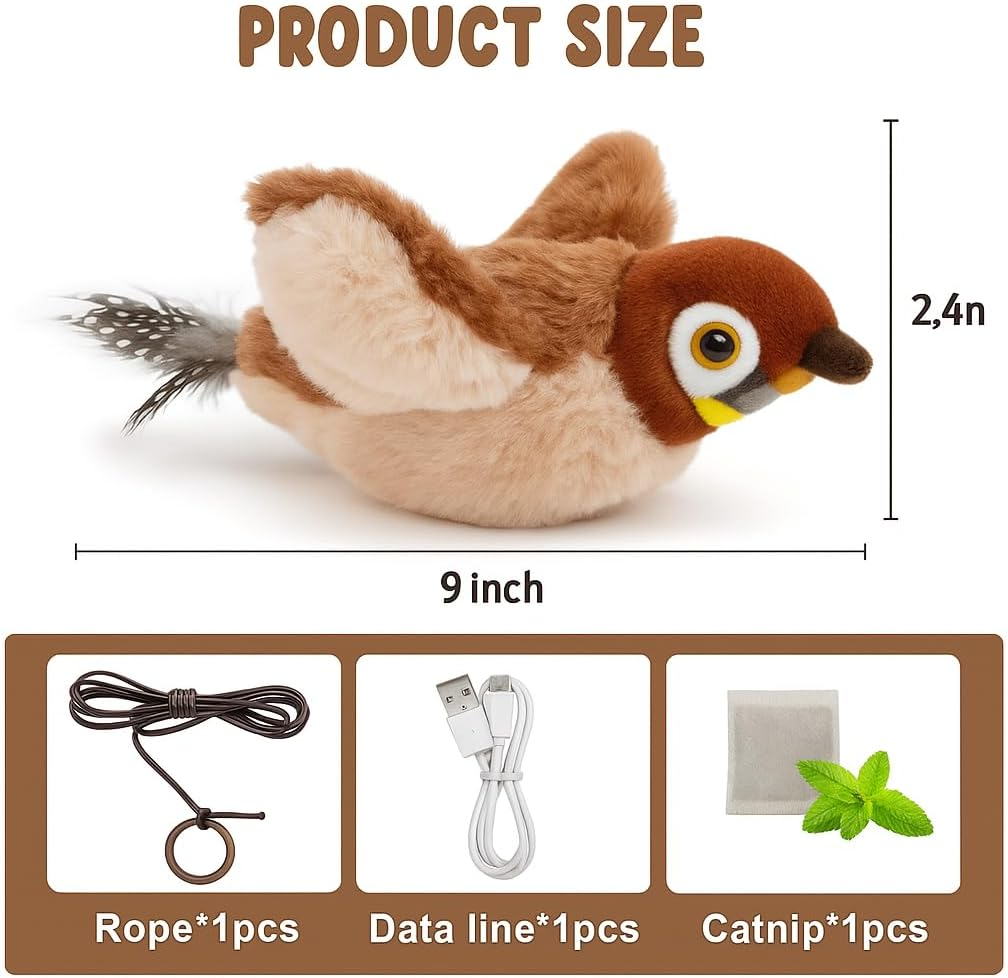 Aleena Enterprises LLC Flappy Flying Bird Cat Toy &ndash; Interactive Sparrow with Flapping & Chirping Sounds (NO Flying), Indoor Exercise Toy for Bored Cats (Sparrow Large) image number 5