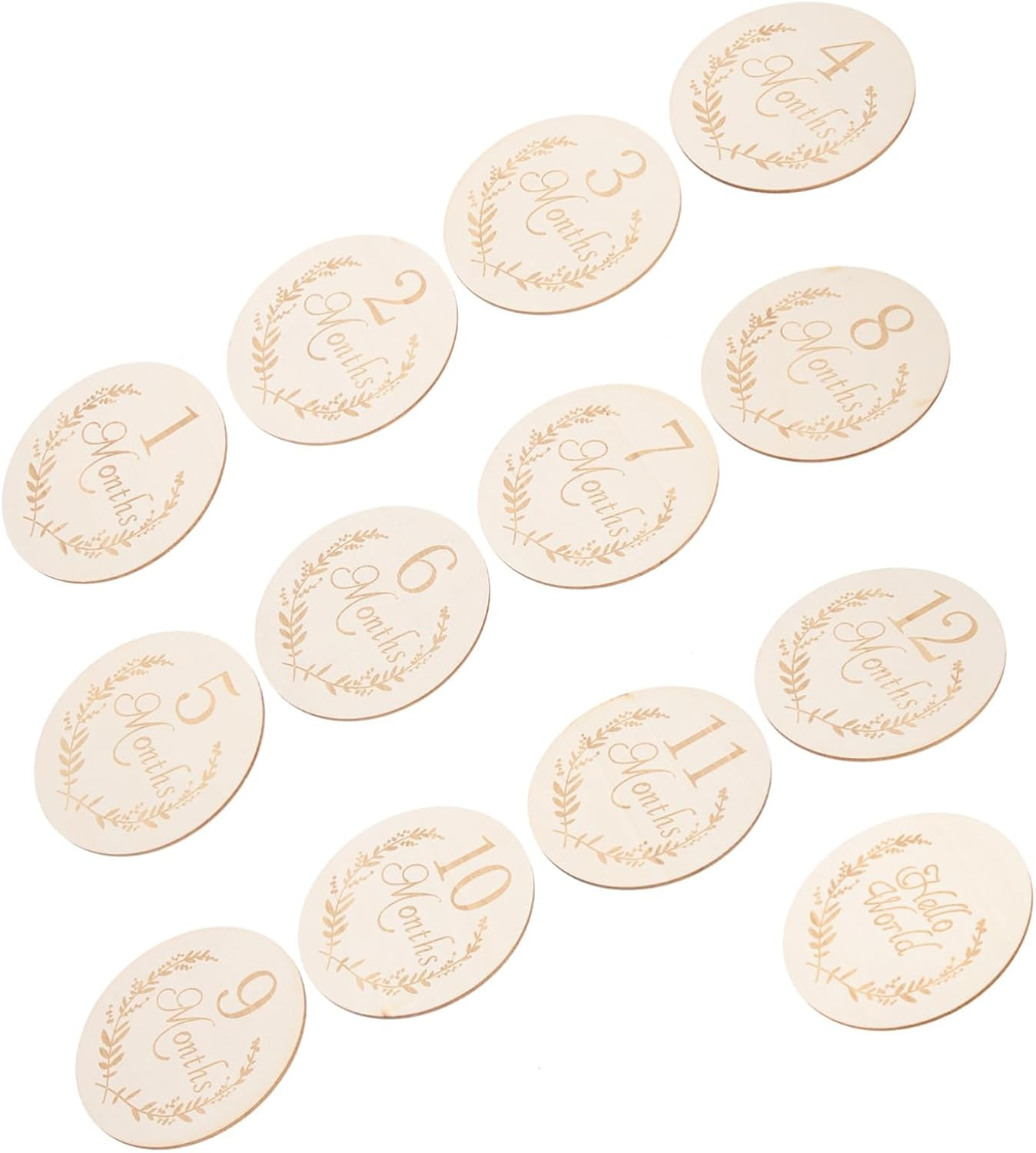 KOCKSHION 13Pcs Wooden Milestone Cards for Durable Growth Photo Props Printed Wooden Slices for Monthly Commemorative Photography Creative DIY Craft Accessories