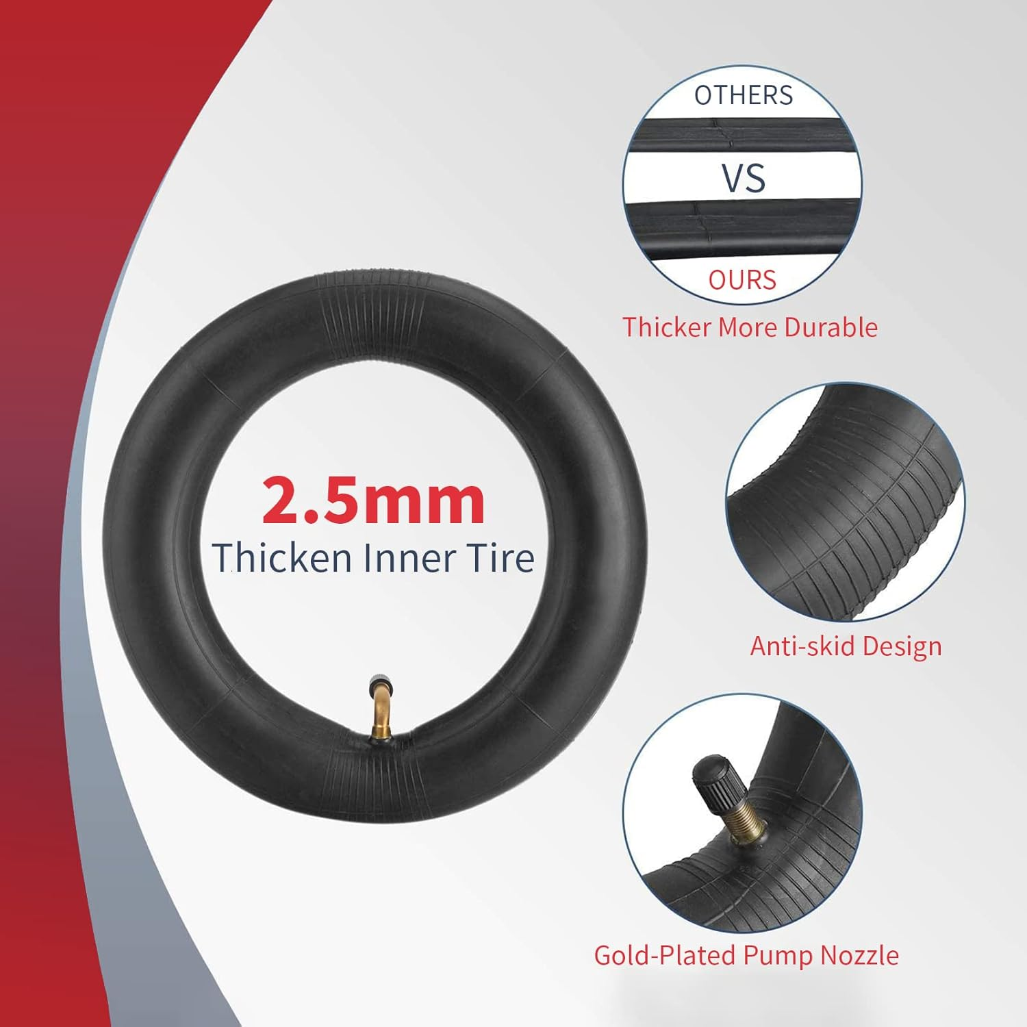 Gugxiom 10In Electric Scooter Tire, Inflatable Rubber Tyre, Scooter Tire Replacement,Scooter Wheels, Electric Scooter Parts, 255X80 Outer Tire and 10X2.50 Inner Tube image number 1