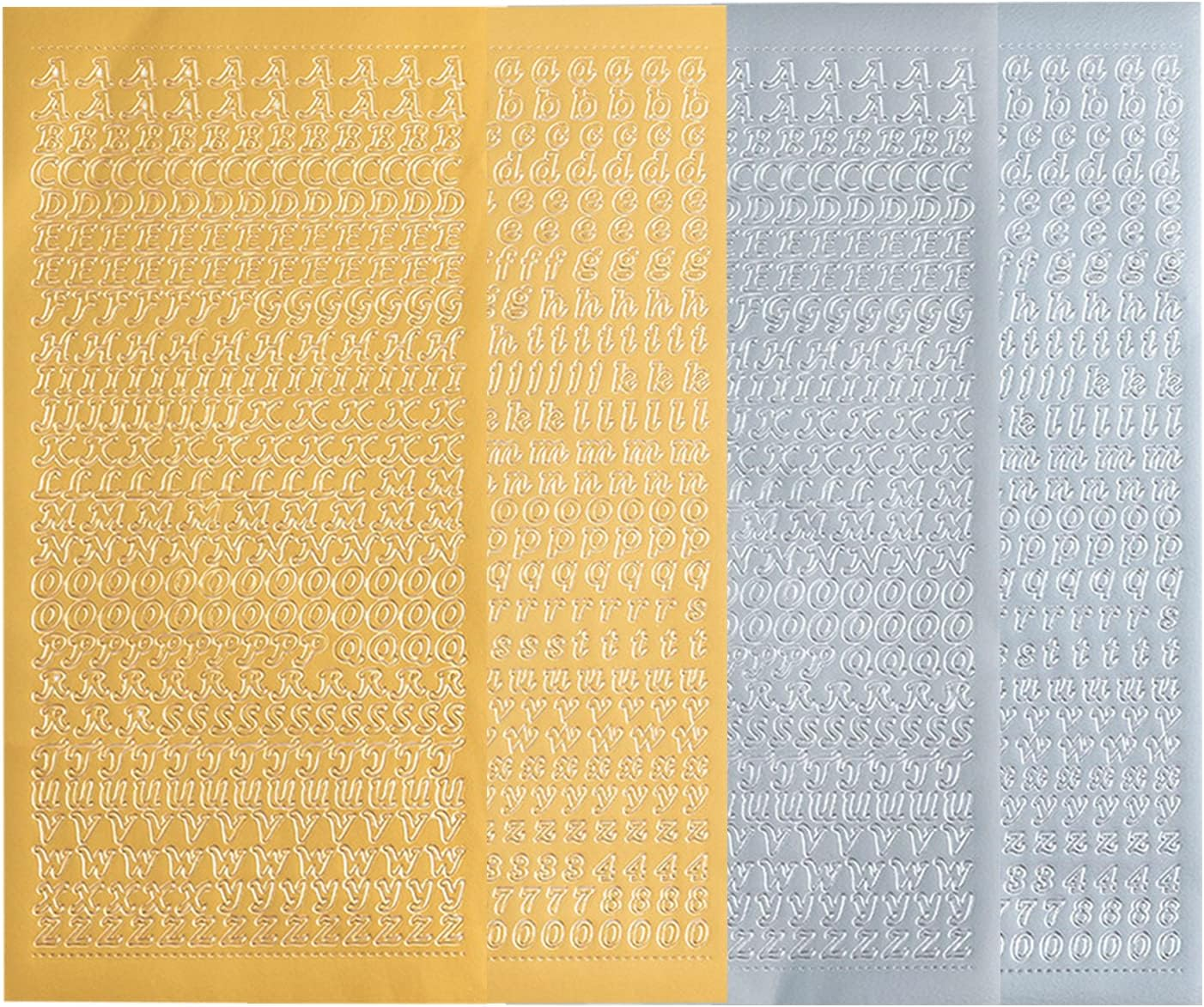 Alphabet Number Letter Stickers, Silver Gold Glitter, Black White, Upper Lower a to Z Letter & 0-9 Number Stickers, PVC Self-Adhesive for Photo Scrapbook Decoration (Silver+Gold)