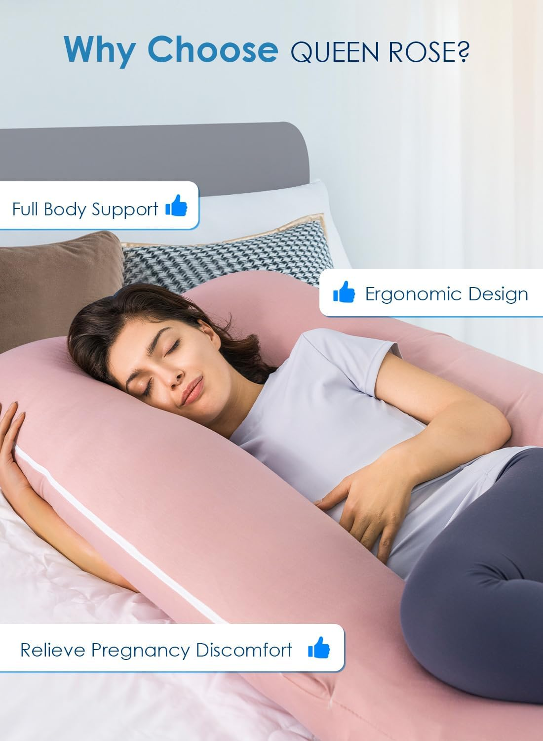 QUEEN ROSE Pregnancy Pillows for Sleeping, Cooling U Shaped Body Pillow, Maternity Pillow for Pregnant Women, Pink image number 6