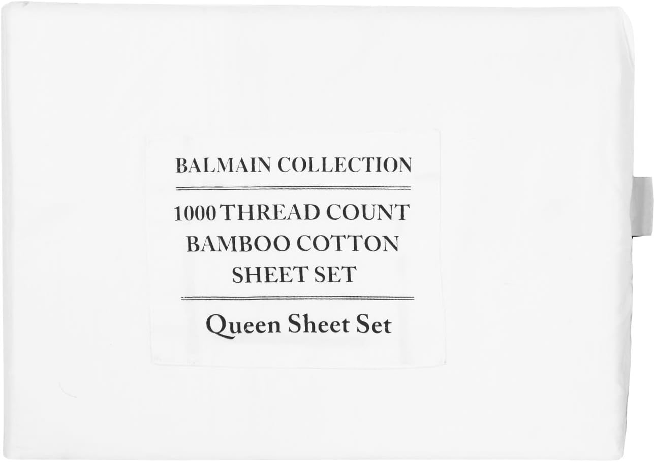 Royal Comfort Balmain 1000TC Sheet Set 50% Bamboo 50% Cotton Luxury Ultra Soft, 1 X Flat Sheet, 1 X Fitted Sheet, 2 X Pillowcases (White, Queen) - Blue Fog image number 4