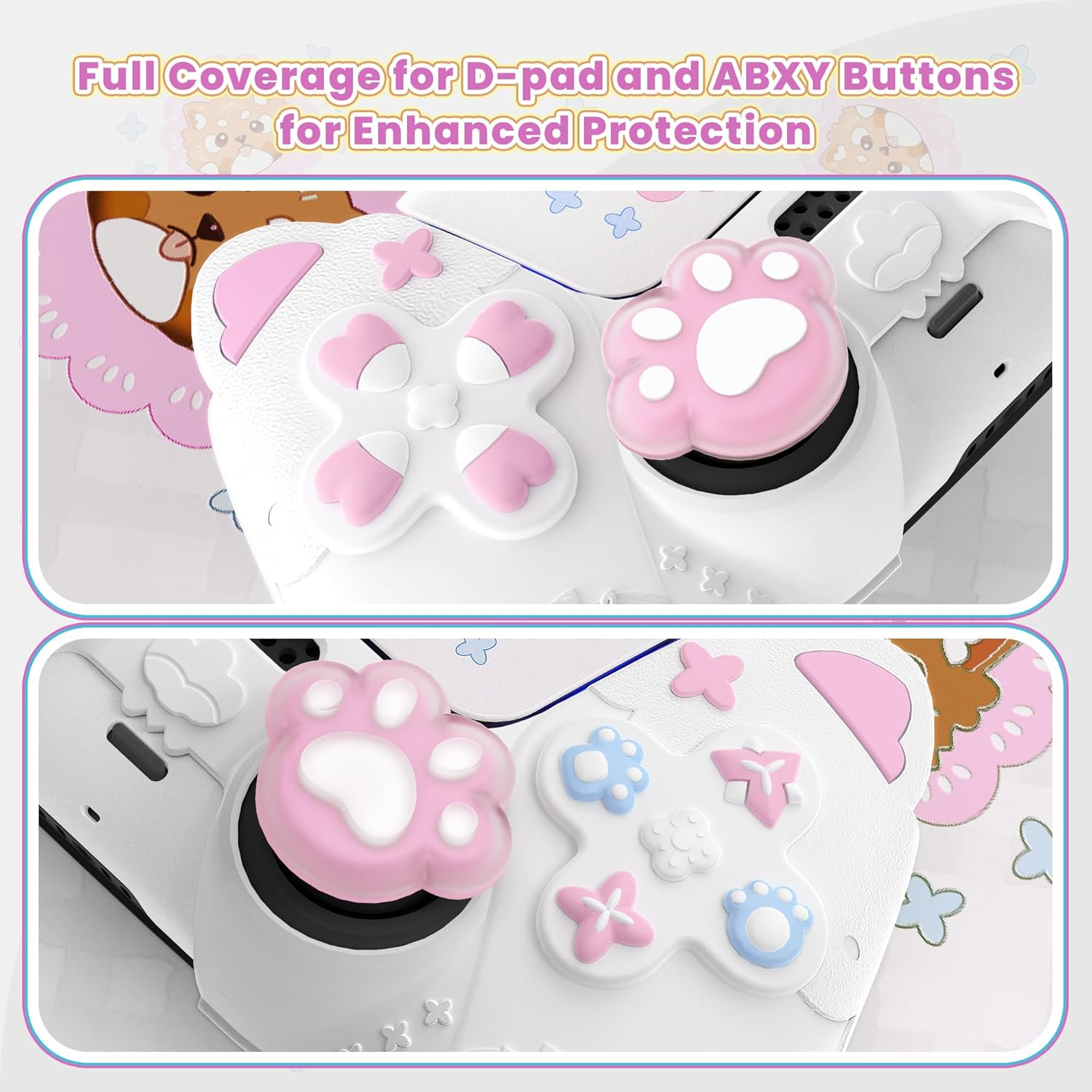 Playvital Cute Spring Lesser Panda Silicone Cover for Ps5 Controller with Joystick Cap and Sticker, Anti-Grip Shockproof Skin, Compatible with Charging Station, White image number 3