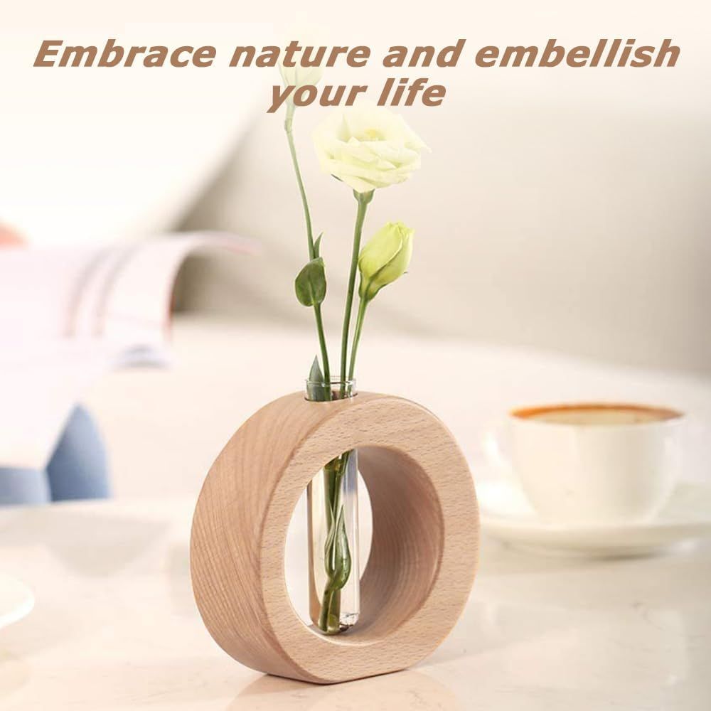 Plant Propagation Stand with Single Glass Test Tube, Wooden Hydroponic Planter, Home Office Garden Decor Plant, Minimalist Plant Holder, Suitable for Living Room, Bedroom, Office image number 1