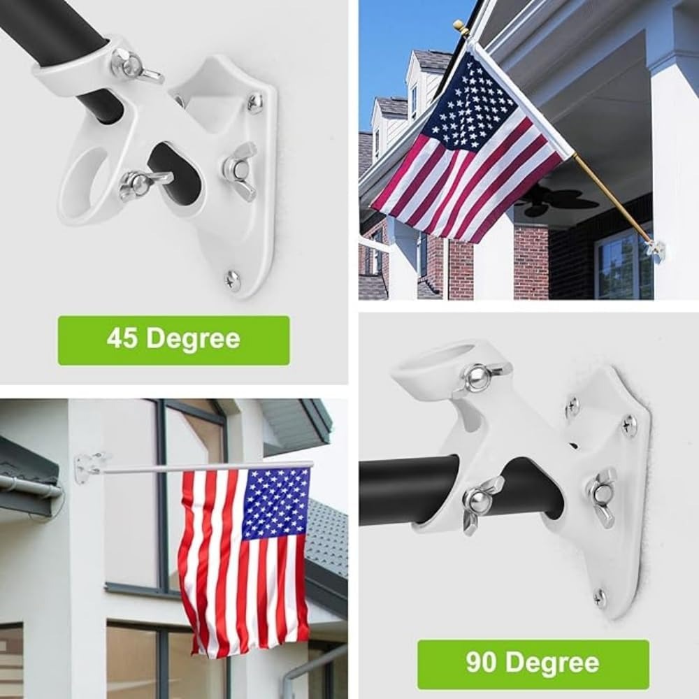 Flag Pole Holder, outside House Flag Pole Bracket, Heavy Duty Metal Flag Mount, Aluminum Alloy Mounting Brackets, Outdoor Flag Holder- Strong Rust Free (White-1 Pack) image number 5