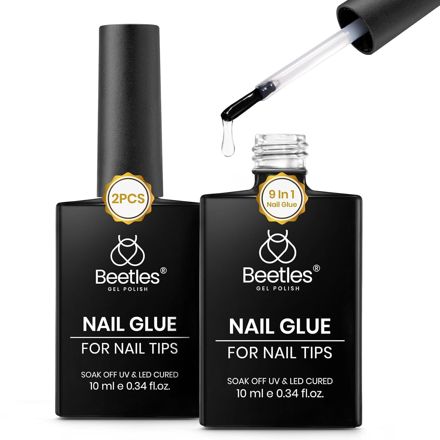 Beetles 9 in 1 Gel Nail Glue for Acrylic Nails Tips, 2 Pcs 10Ml Super Strong Nail Glue for Clear False Nails Tips Base Coat Rhinestones Blooming Art Gel Long Lasting U V Light Cure image number 2