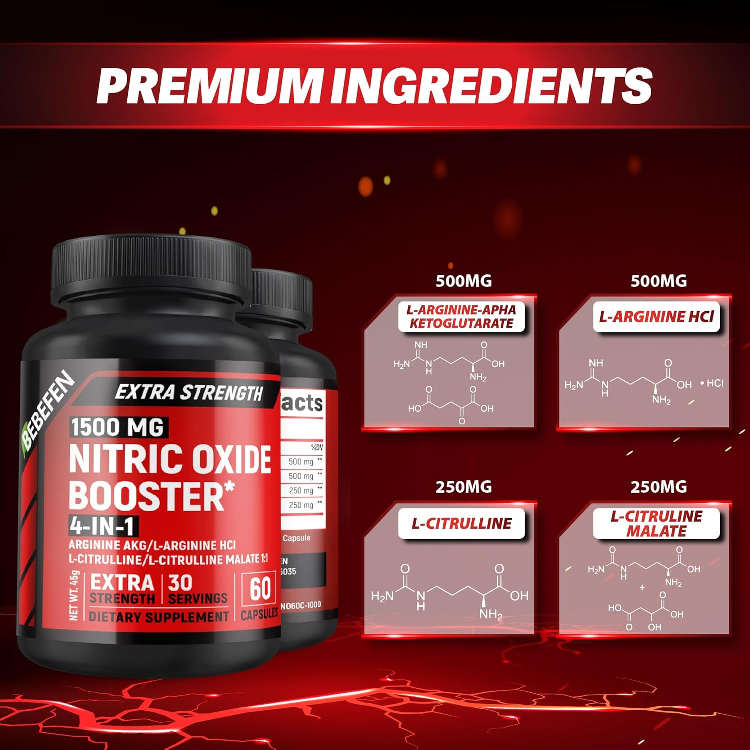 Nitric Oxide 4In1 Supplement with L-Arginine & L-Citrulline &ndash; Supports Energy, Performance & Heart Health &ndash; 60 Capsules &ndash; 30 Days Supply image number 3