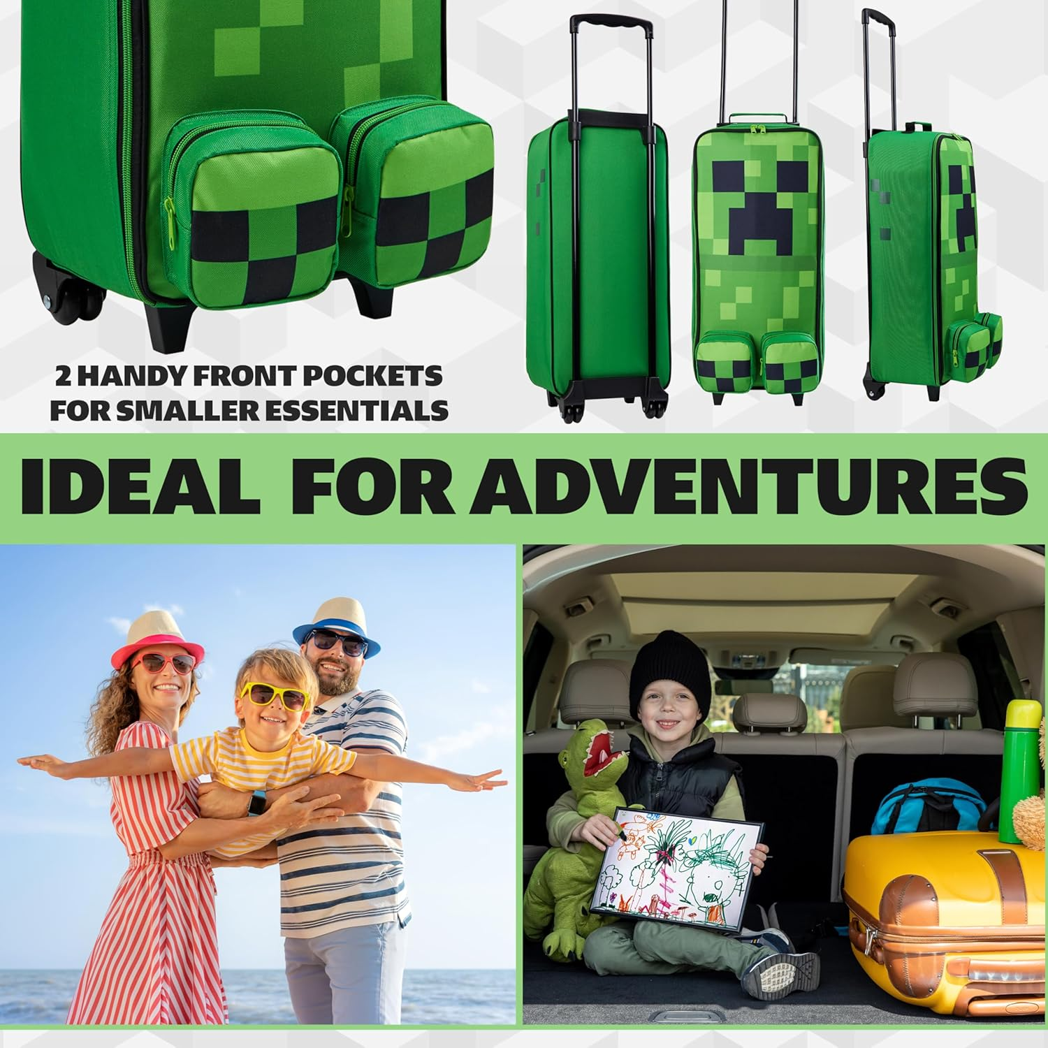 Minecraft Kids Foldable Trolley Bag, 25.2&rdquo; X 6.7&rdquo; X 9.8&rdquo;, 4 Wheels Kids Suitcase image number 3