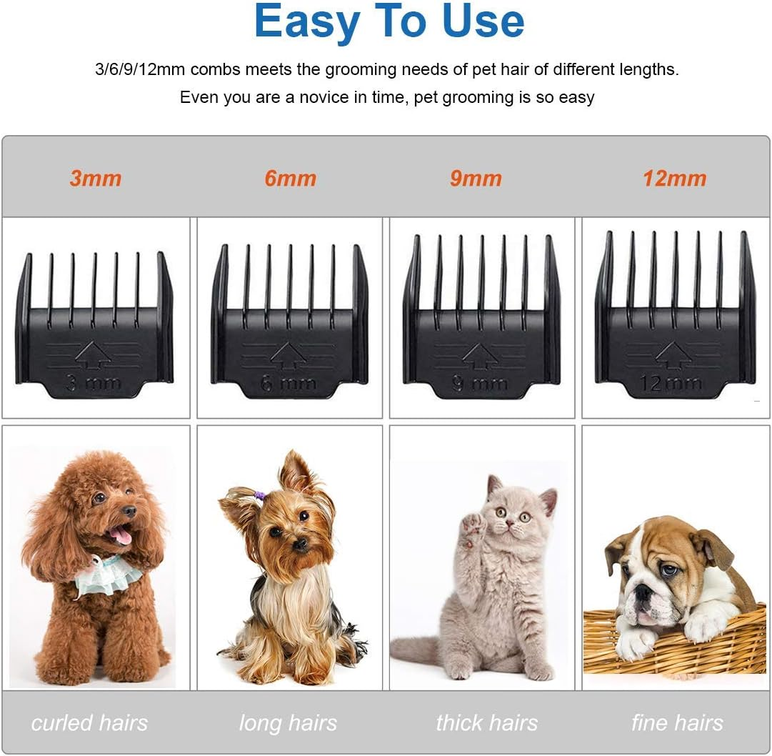 Esynic Pet Dog Clipper Grooming Trimmer Professional Animal Electric Hair Cutter Shaver Kit with 4 Combs Titanium Fixed Knife Prevent Skin Allergies Low Noise Gold and Black image number 6