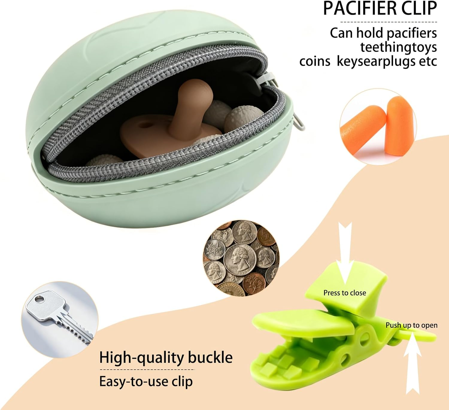 2 Pack Silicone Pacifier Case + 2 Dummy Chain, Green+Blue Pacifier Holder & Silicone Pouch, Portable Pacifier Holder Case with Pacifier Clip & Dummy Clip, Safe for Baby image number 1