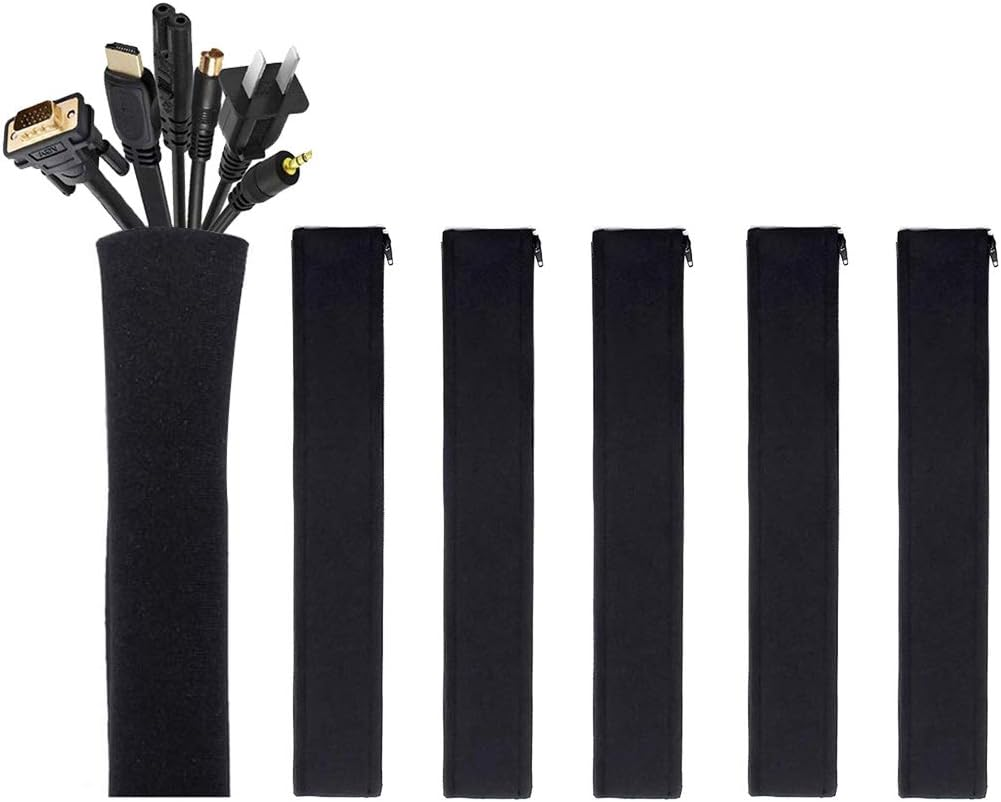 JOTO Cable Management Sleeve, Cord Management System for Tv/Computer/Home Entertainment, 19-20 Inch Flexible Cable Sleeve Wrap Cover Organizer, 6 Piece -Black image number 4
