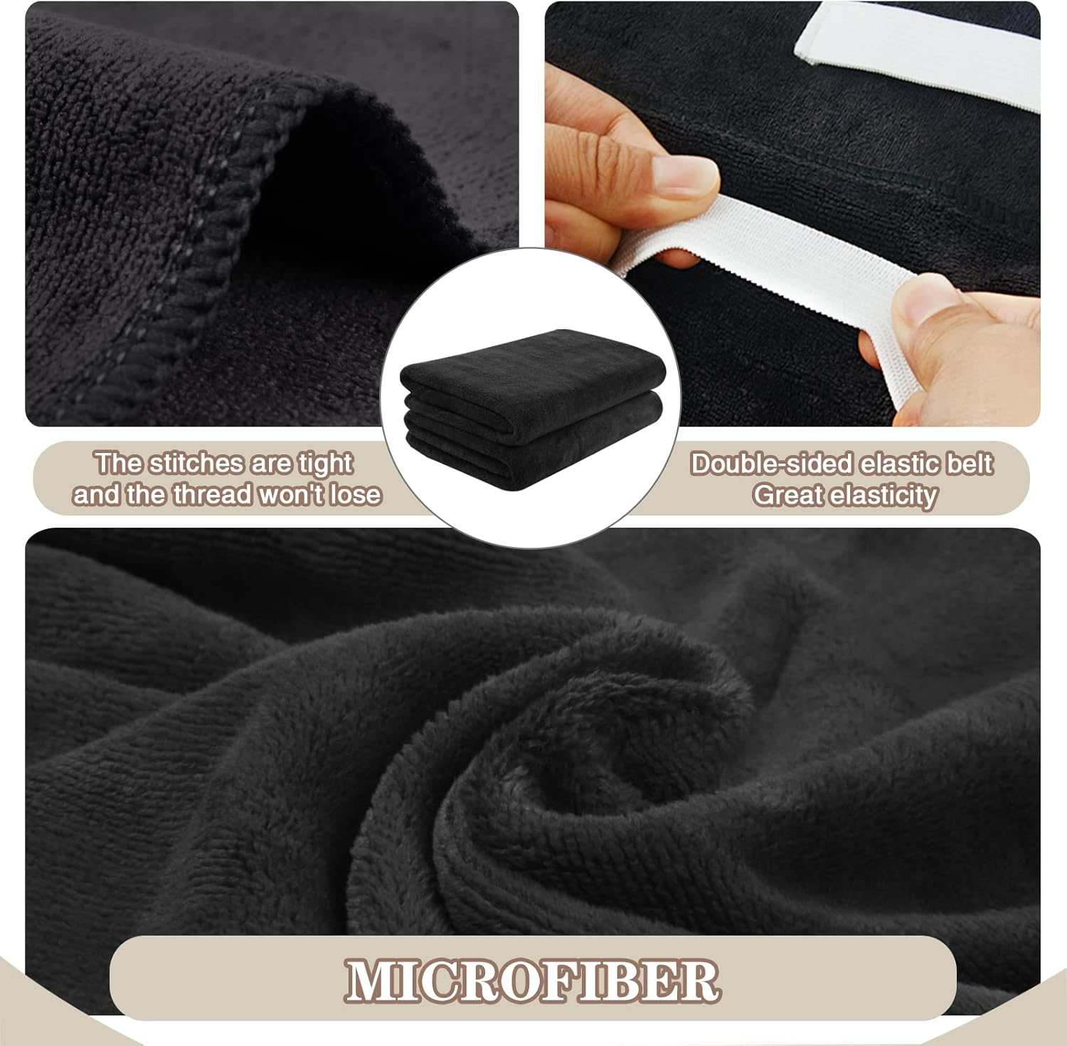 Sunland Microfiber Hair Towels anti Frizz Hair Drying Towel Super Absorbent Fast Drying Turbans for Wet Curly Hair Soft Hair Towel Wrap with Elastic Band for All Hair Types 40 X 20 Inches 2Pack Black image number 4