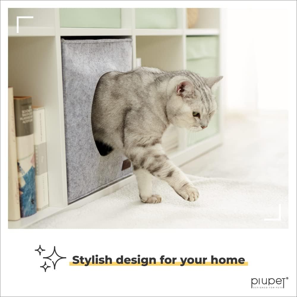 Piupet&reg; Cat Den with Cushion, Suitable for IKEA Kallax & Expedit Shelves, Cuddly Cave in Grey image number 1