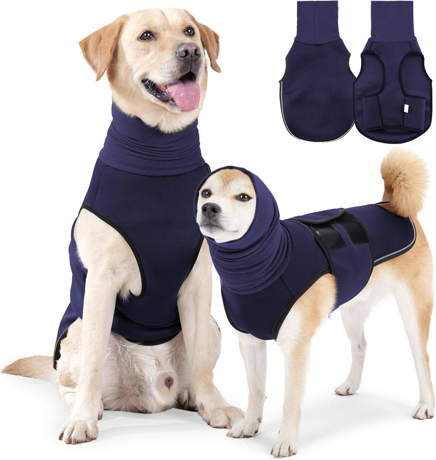 Dog Anxiety Vest Hoodie with Head Cover Sleeves - Thunder Jacket Calming Coat for Thunderstorm, Travel and Vet Visits - Blue M