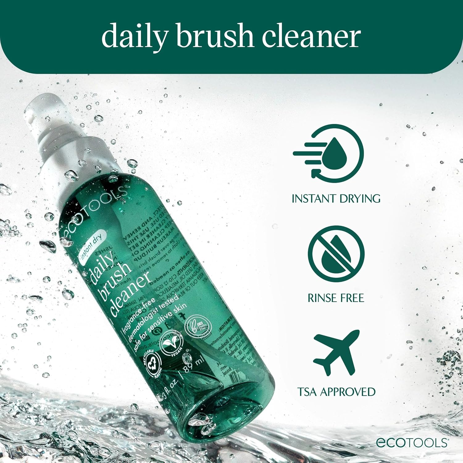 Lingtoolator Daily Brush Cleaner, Makeup Brush Cleanser Spray, Quick Drying Brush Spray, Fragrance Free & Dermatologist Tested, Travel Size, TSA Approved, Cruelty-Free & Vegan, 3 Fl Oz./89 image number 6