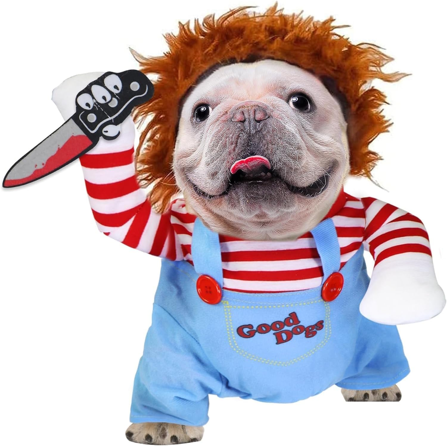 Dog Halloween Costumes, Pet Deadly Doll Dog Costume, Funny Chucky Dog Costume with Wig, Cute Dog Clothes Party Cosplay for Small Medium Large Dogs & Cats (Blue, Large) image number 5