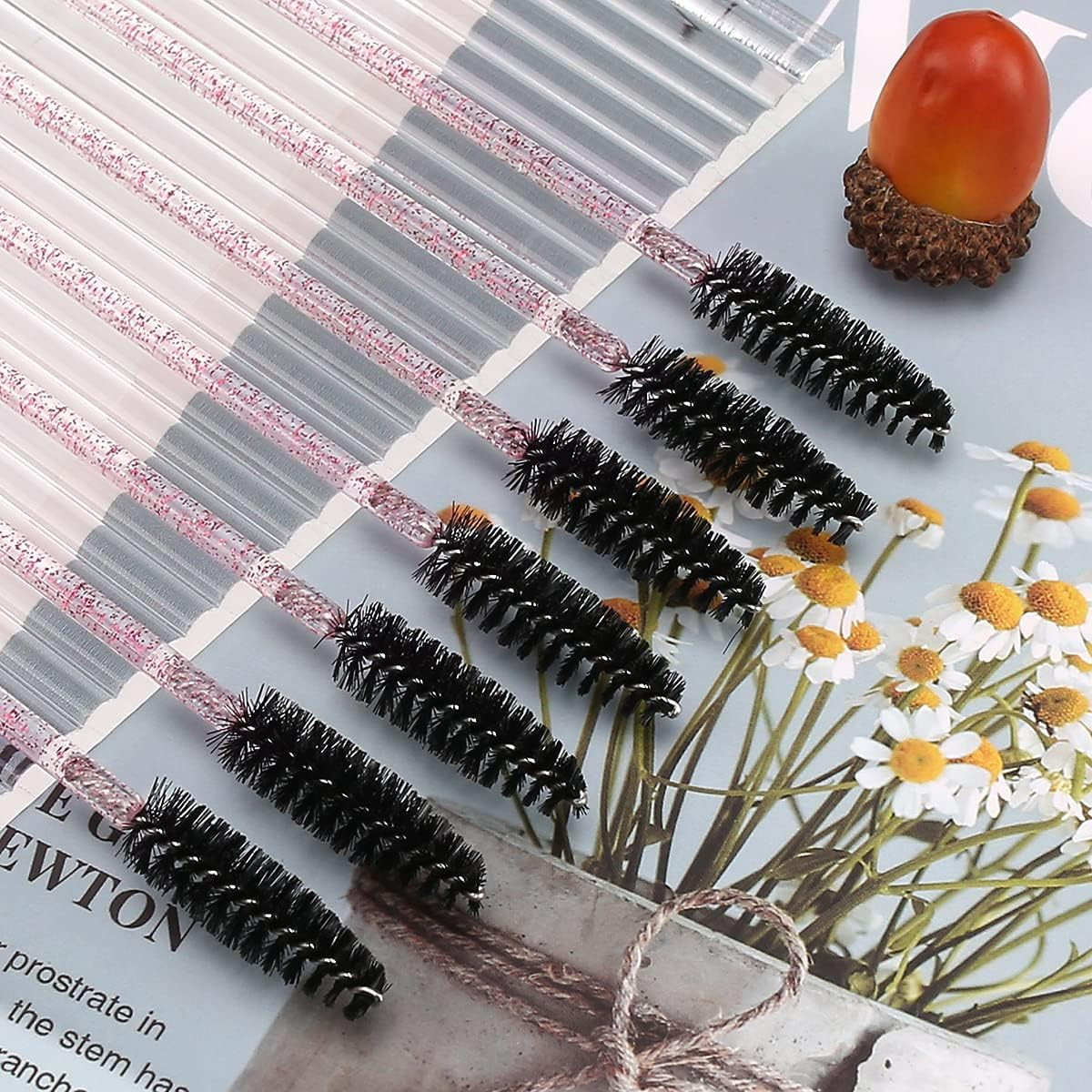 100PCS Eyelash Brush, Disposable Mascara Wands, Eyelash Eyebrow Spoolie Brush for Eyelash Extensions, Eyebrows Contouring and Makeup (Black & Pink) image number 2