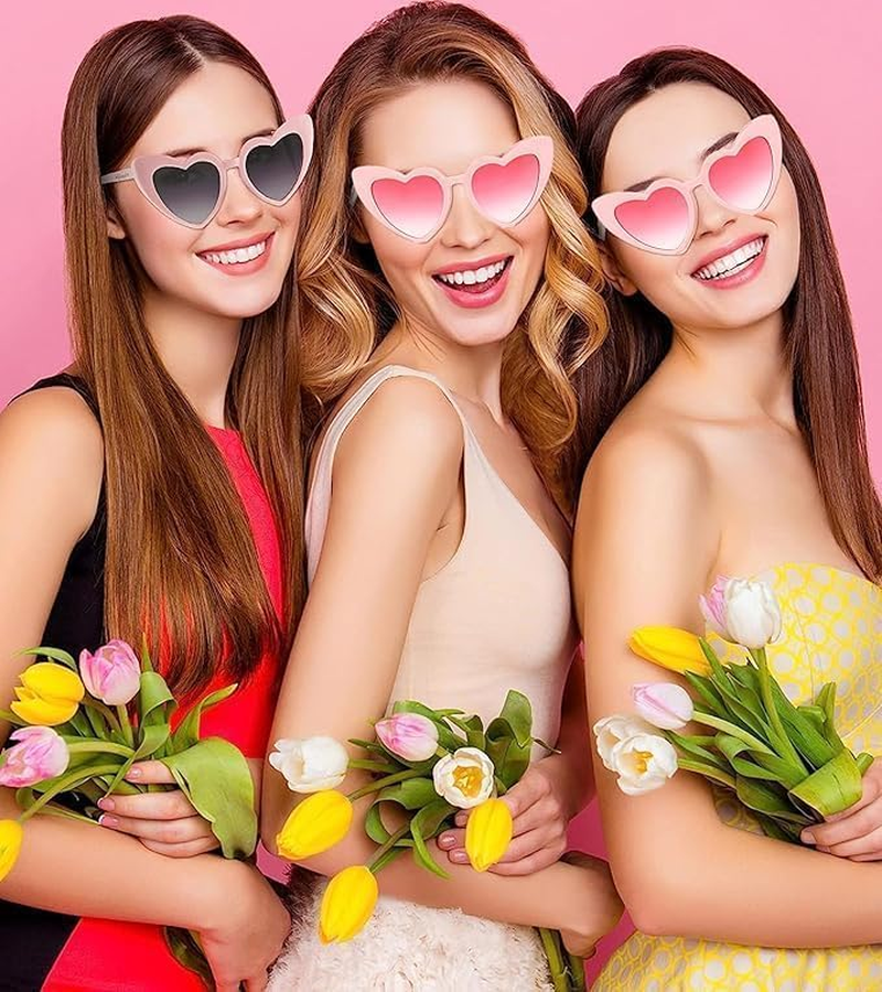 Heart-Shaped Sunglasses, Vintage Style, Pink and White, 10 Pairs image number 1