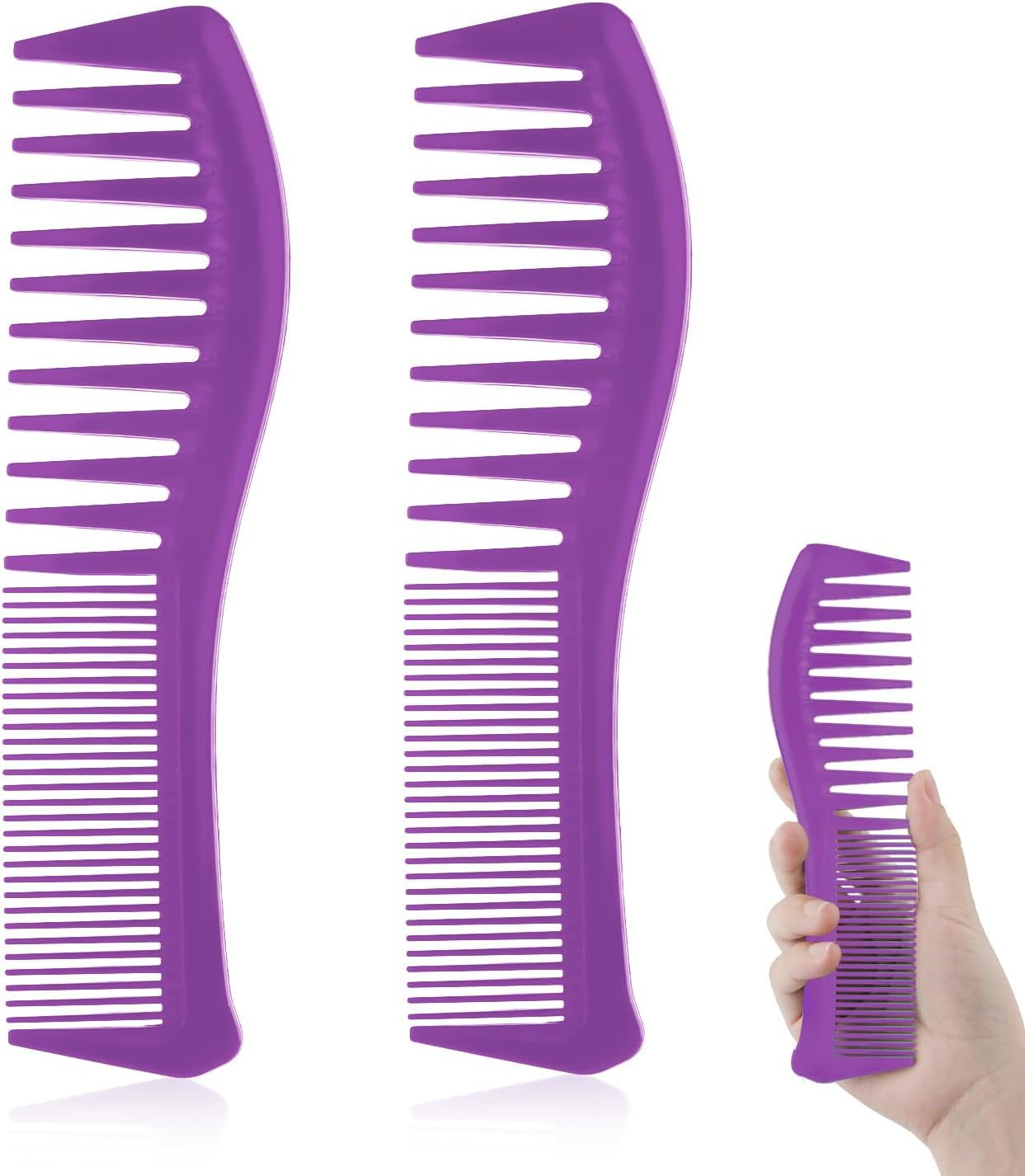 2Pcs Hair Combs, Plastic Hairstyle Comb Large Tooth&Fine Tooth Comb Barber Comb for Men Women Combing Hairstyling Trimming Cutting Barber (Purple)