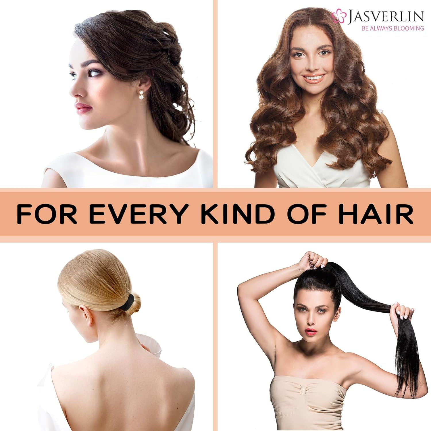 JASVERLIN Black Large Thick Hair Ties, Seamless Cotton Fabric, Stretchy Ponytail Holders Soft Skinny Scrunchies No Damage Hair Bands for Girls Women Men 2.4Inch 30 Pcs image number 3