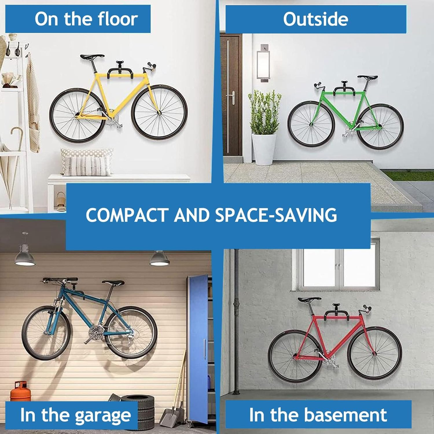 Bike Wall Mount Hanger, Telescopic and Adjustable, Suitable for Mountain, Hybrid, and Road Bikes, Space-Saving Garage Storage（Black，2Set) image number 2