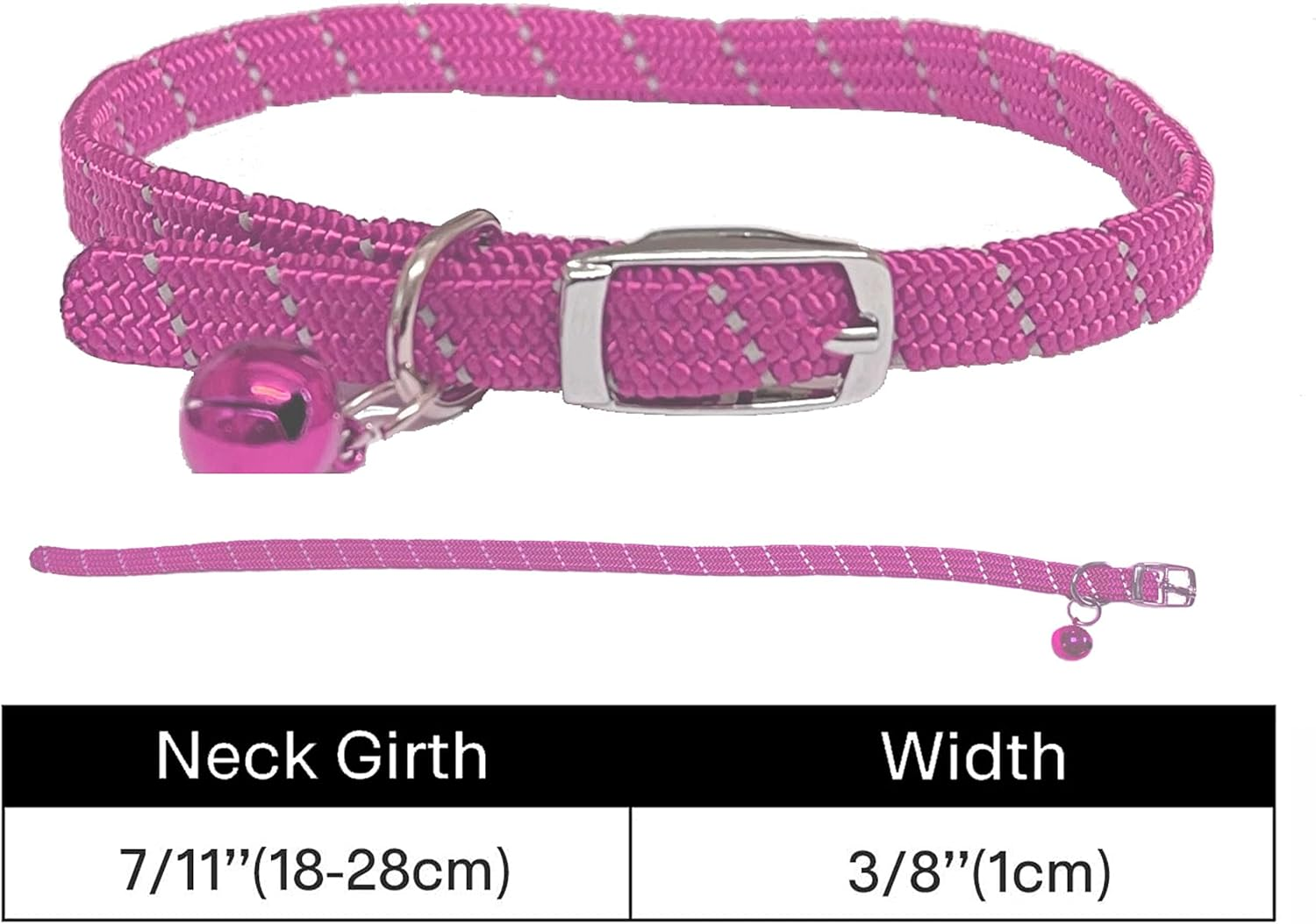 Cat/Kitten Reflective Softweave Collar with Safety Elastic & Bell with Safety Release (Pink) - Pink image number 2