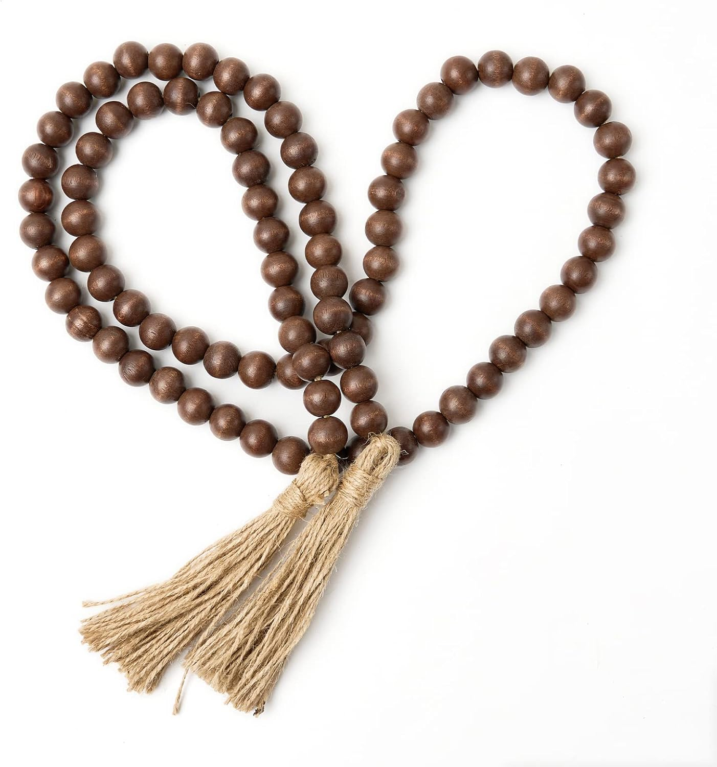 OMISHE 59In Wood Bead Garland with Tassels, Decorative Farmhouse Wall Hanging for Home Festival Decor, Dark Brown image number 2