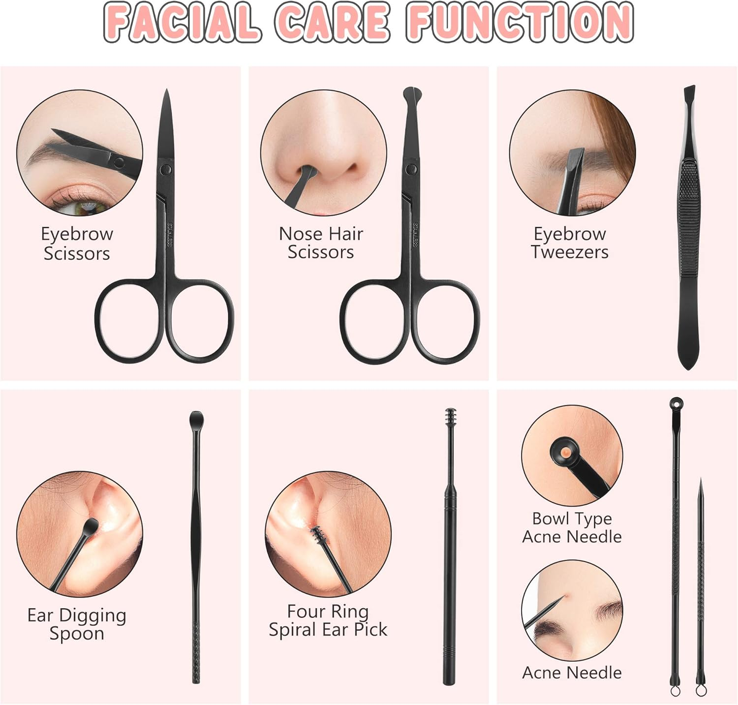 Jubolion Manicure Set, 19Pcs Stainless Steel Professional Nail Clippers Pedicure Set with Black Leather Storage Case, Portable Grooming Kit for Travel or Home, Perfect Gifts for Women and Men (Black) image number 2