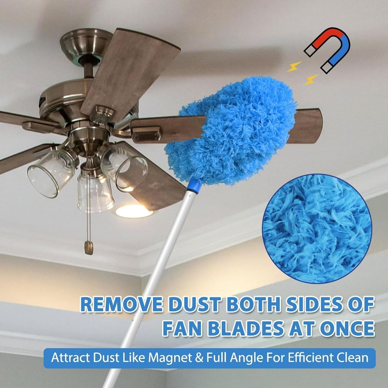 High Ceiling Fan Blade Cleaner Duster Cleaning Long Pole Extension Microfiber Feather Brush Window Blind Wall Cobweb Dust Extendable Handle Tool Washable Telescopic Web Maid Mop Telescoping Extended image number 5