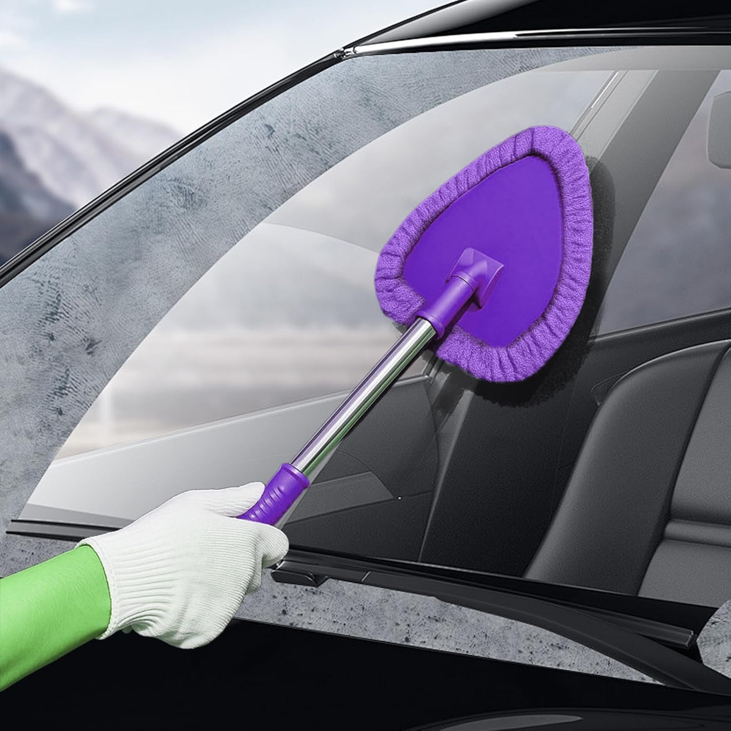 Windshield Cleaner inside - Soft Non Slip Compact Wiping Tool | Car Windshield Cleaner Tool - for Automotive Vehicle Trunk Home Indoor Garage Outdoor Father Friend - Purple image number 2