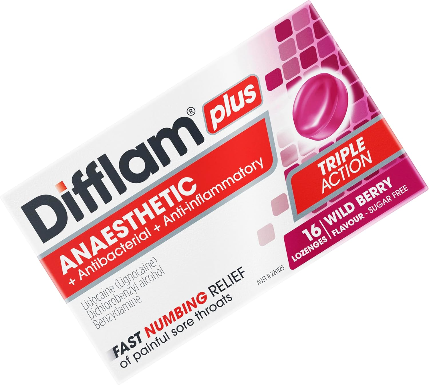 Difflam plus Anaesthetic Sore Throat Lozenges, Berry, 16 Count (Pack of 2) image number 2