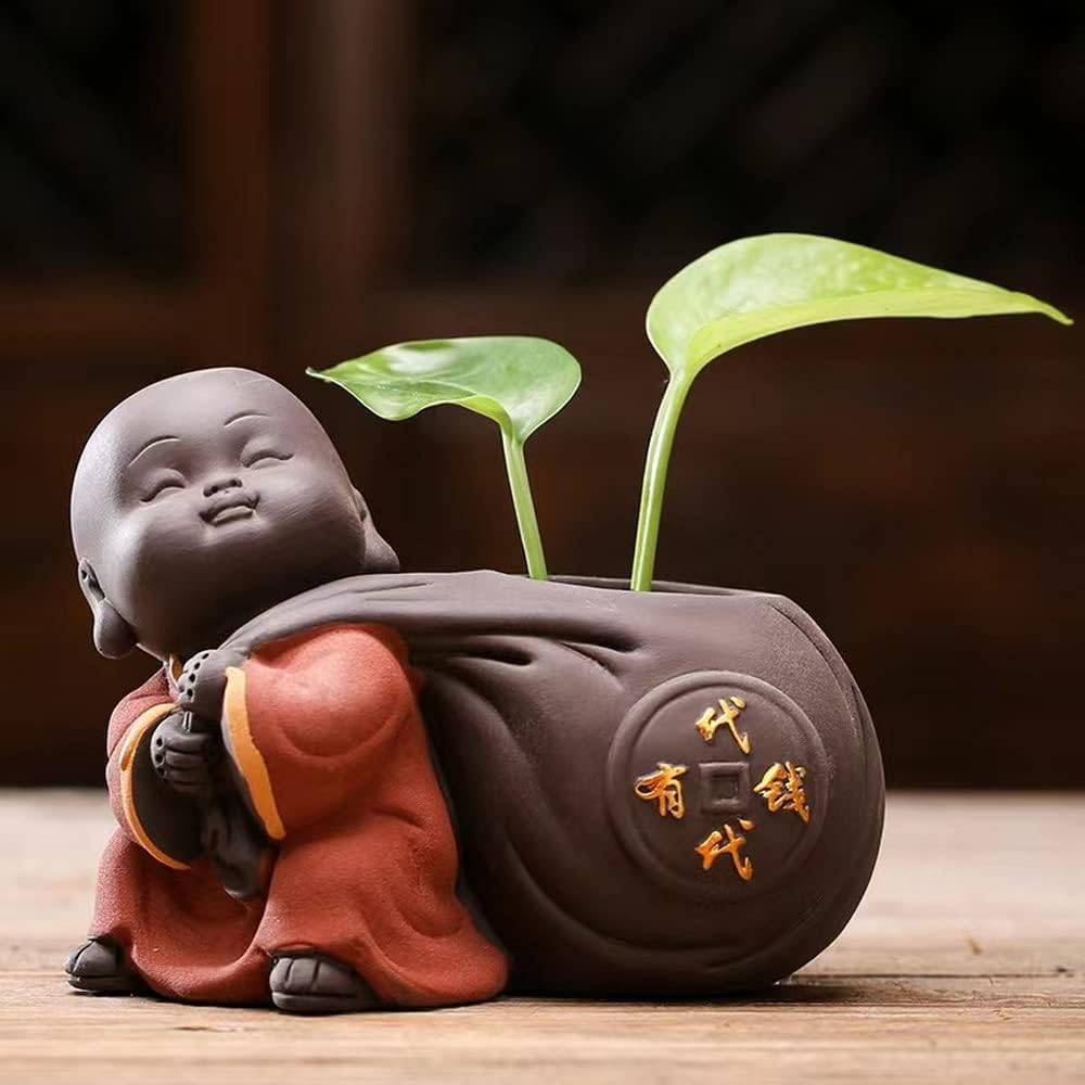 Creative Simple Ceramic No Phase Buddha Figure Monk Hydroponic Flower Arrangement Device Home Office Desktop Small Ornaments (橙子)