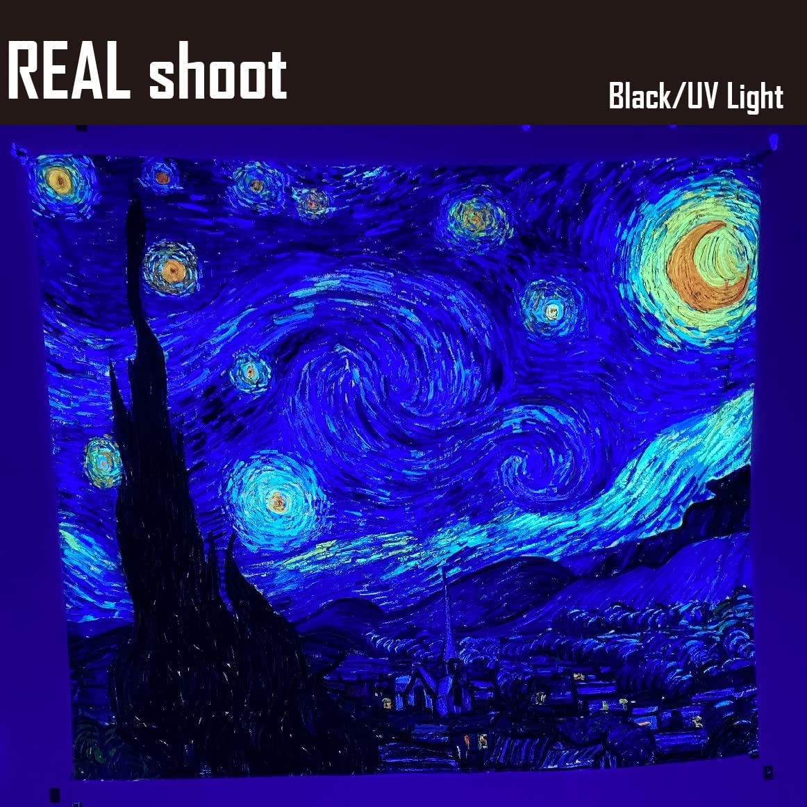 Blacklight Classical Tapestry UV Reactive Art Tapestry Starry Nigth Tapestry Black Light Poster Van Gogh Tapestry for Bedroom Aesthetic Tapestry Glow in the Dark Tapestries Home Decor 79" X 59" image number 5