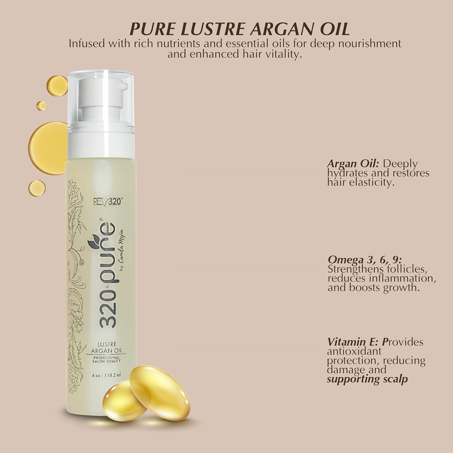 Rev320 Lustre Argan Oil - Professional Grade Styling Oil - Protects Hair from Heat Damage - Frizz Control - Color Protector (4Oz) image number 2