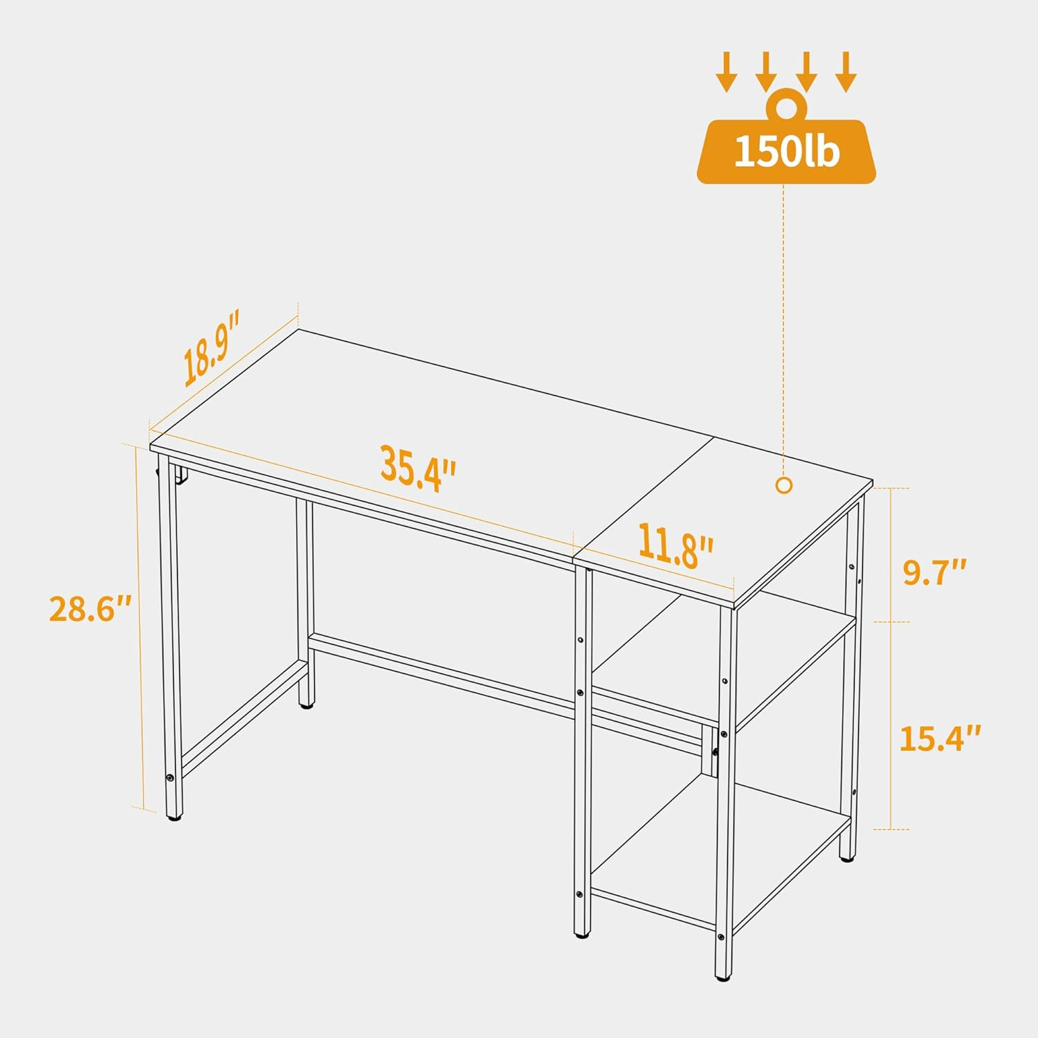 Cubicubi Computer Desk with 2 Reversible Storage Shelves 120X48Cm Office Desk Study Table, Vintage Brown