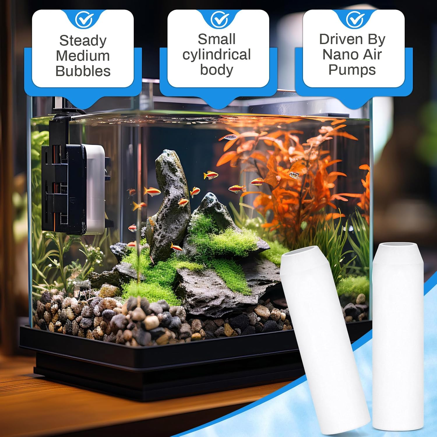 Havawish 10 Pcs Aquarium Artificial Air Stones Bulk 1.4" L X 0.4" D Bubble Release Tool Compatible with Biorb and Biube Fish Tanks Filter Replacement Kit Accessories image number 2